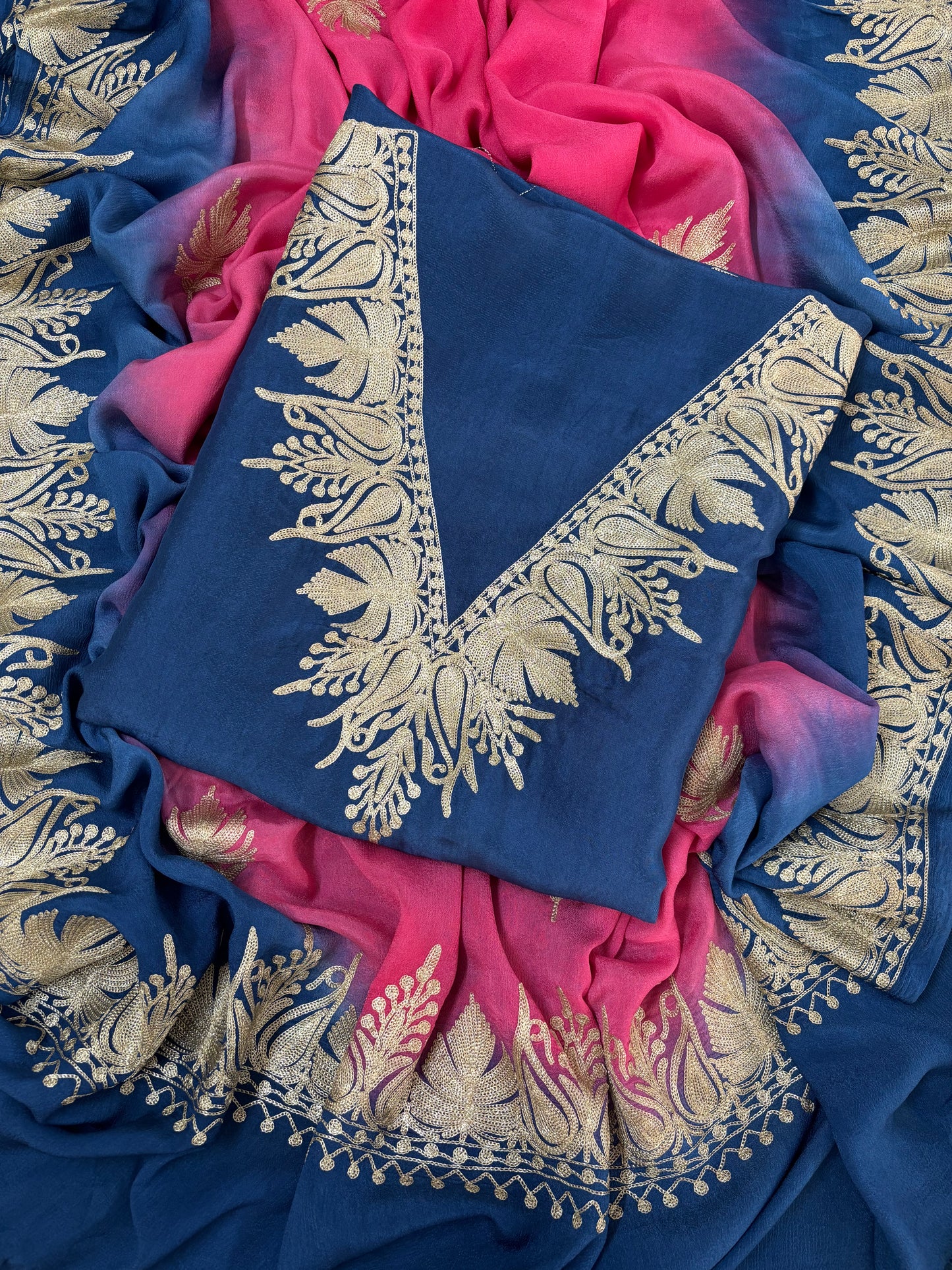 Sanam Electric Blue Silk Kashmiri Suit