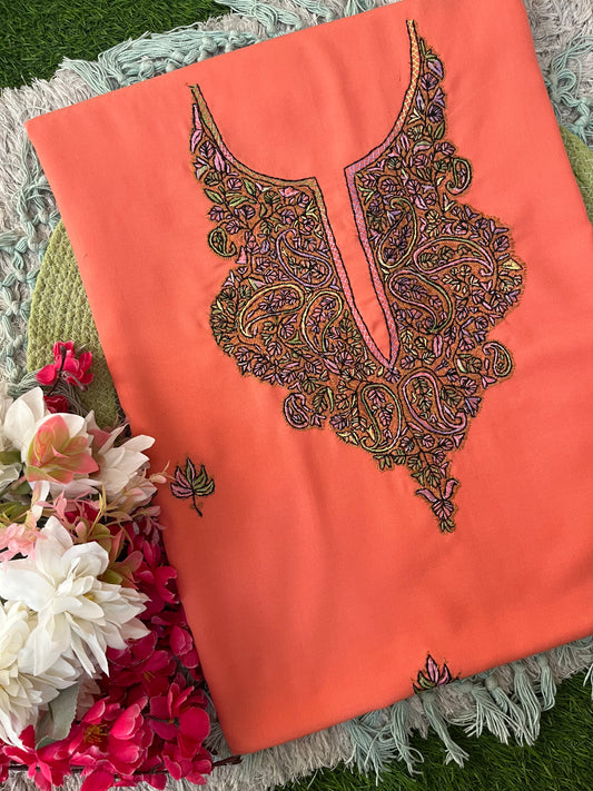 Cotton Peach Sozni Work Two Piece Set (Hand Embroidered)