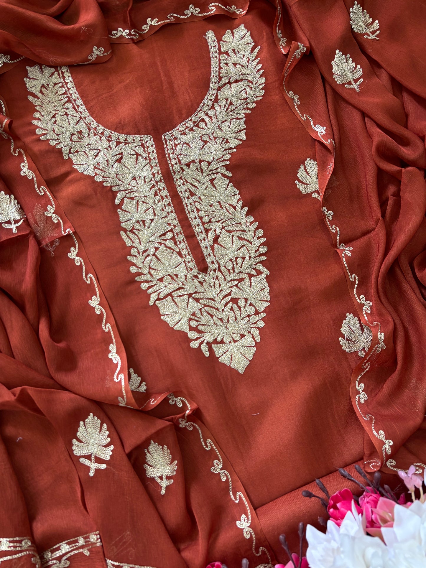 Sanam’ Rust Silk Tilla Kashmiri Suit