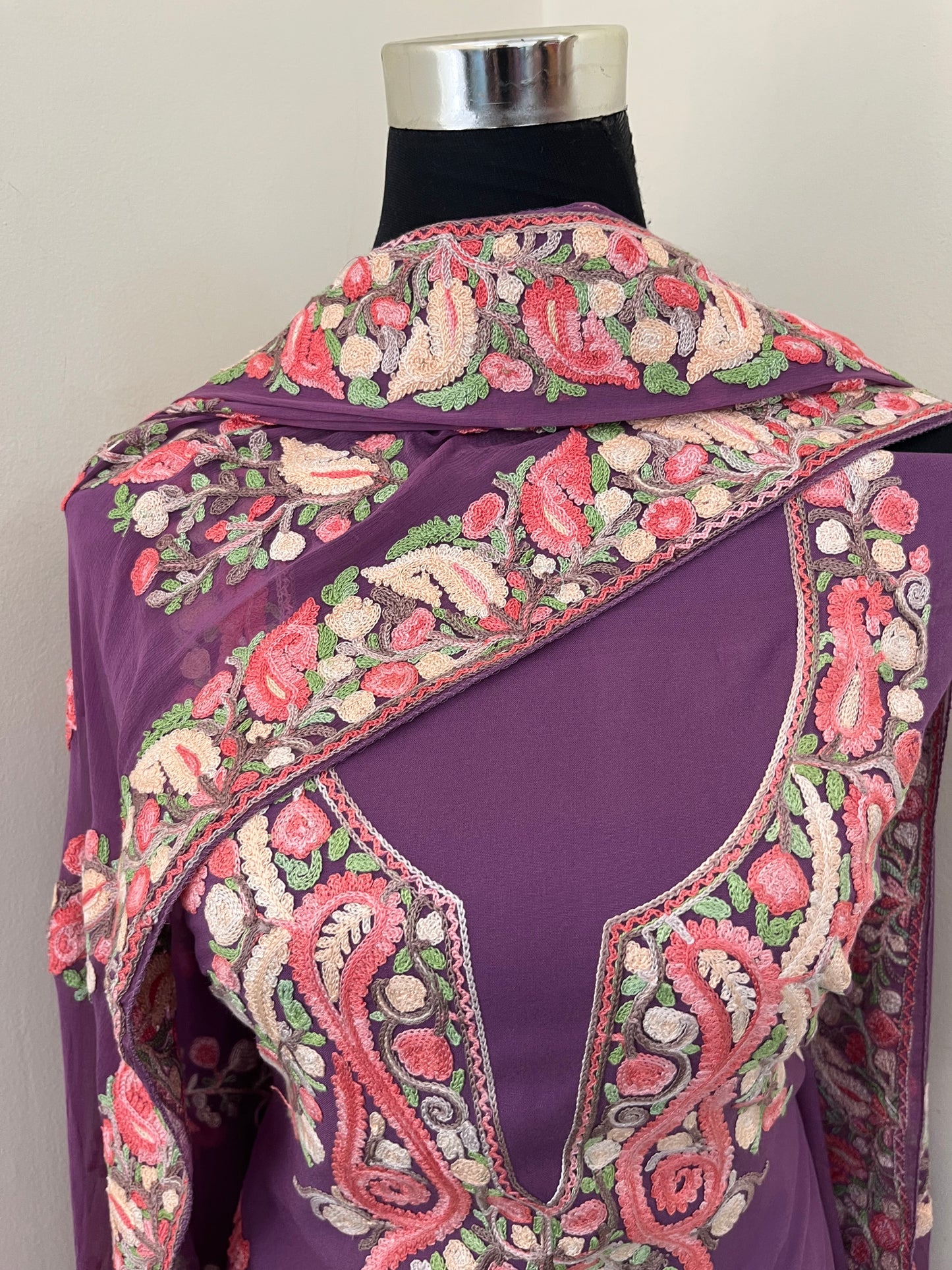 Lavender Rayon Cotton Kashmiri 3pc set