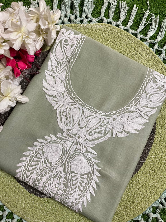 Green Cotton Unstitched Aari Work Kurti