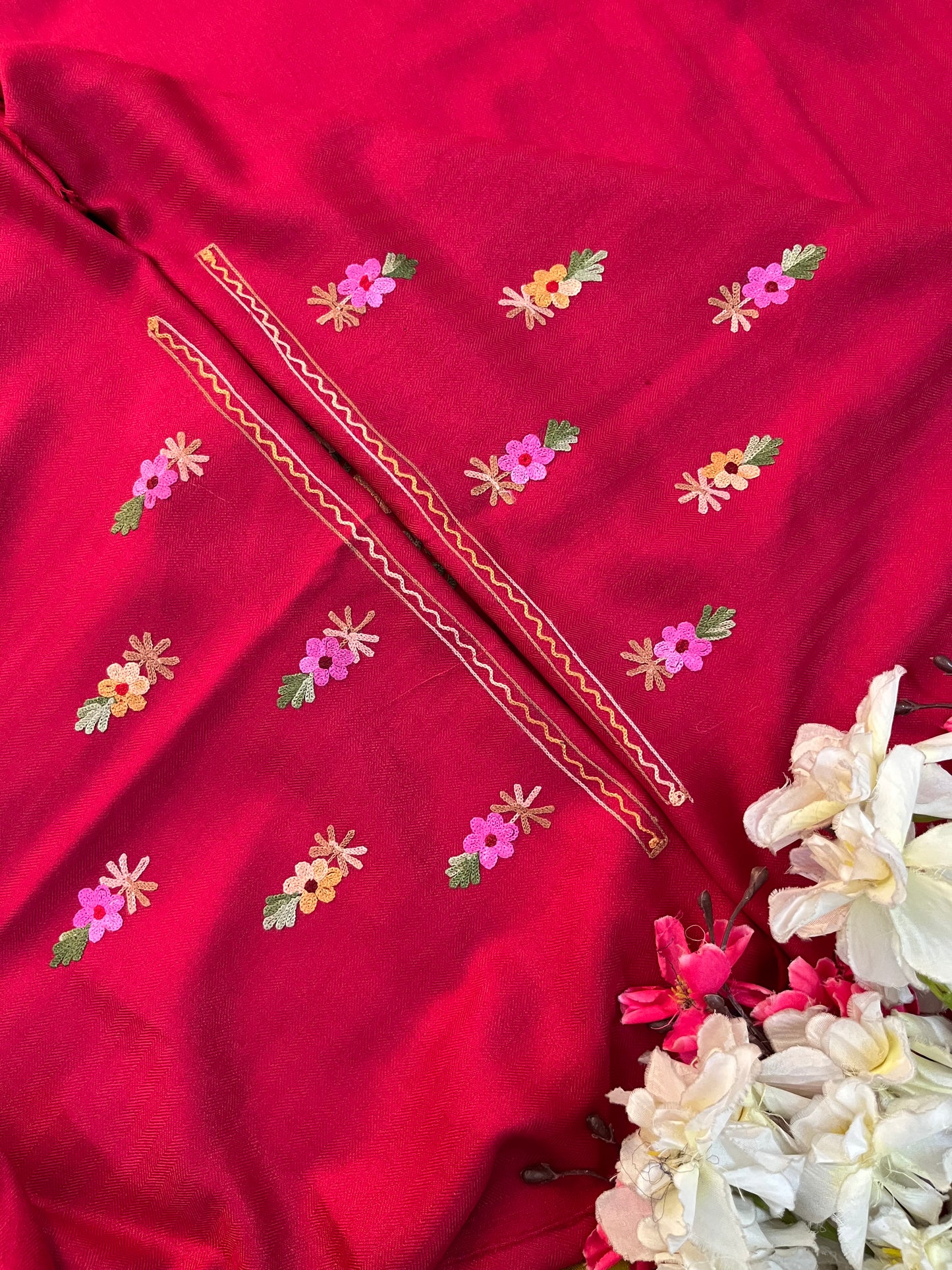 Red Woollen Aari Embroidered 3pc suit