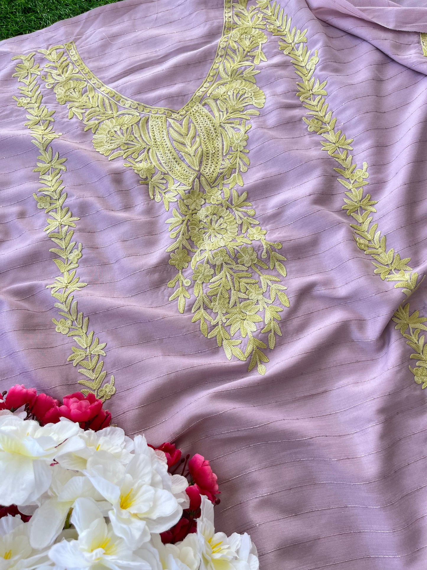 Lavender Muslin Cotton Striped Pattern Unstitched Co-ord Set