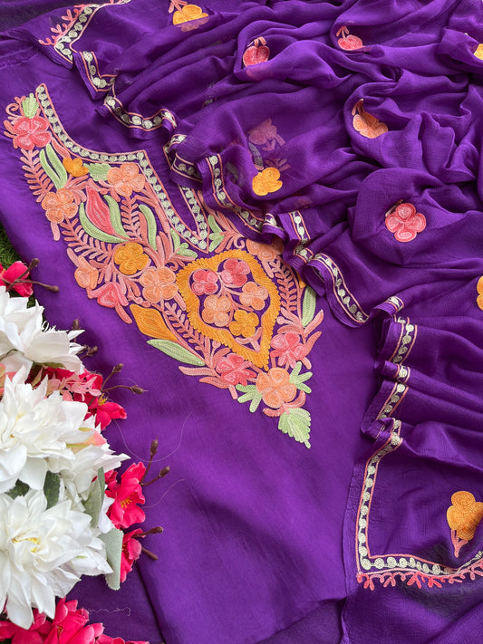 Purple Opada Silk Kashmiri Suits