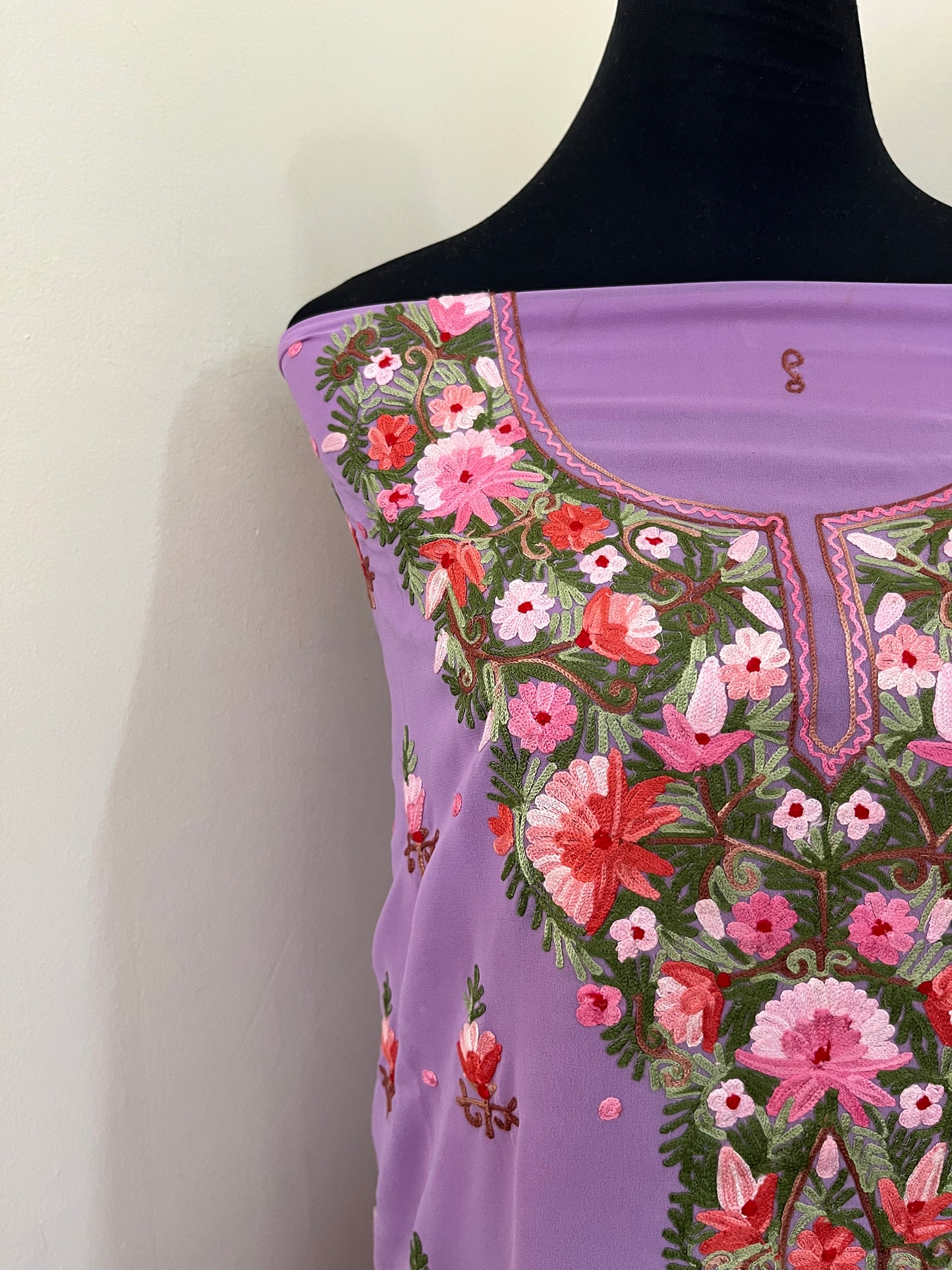 Lilac Georgette Kashmiri Kurta Material