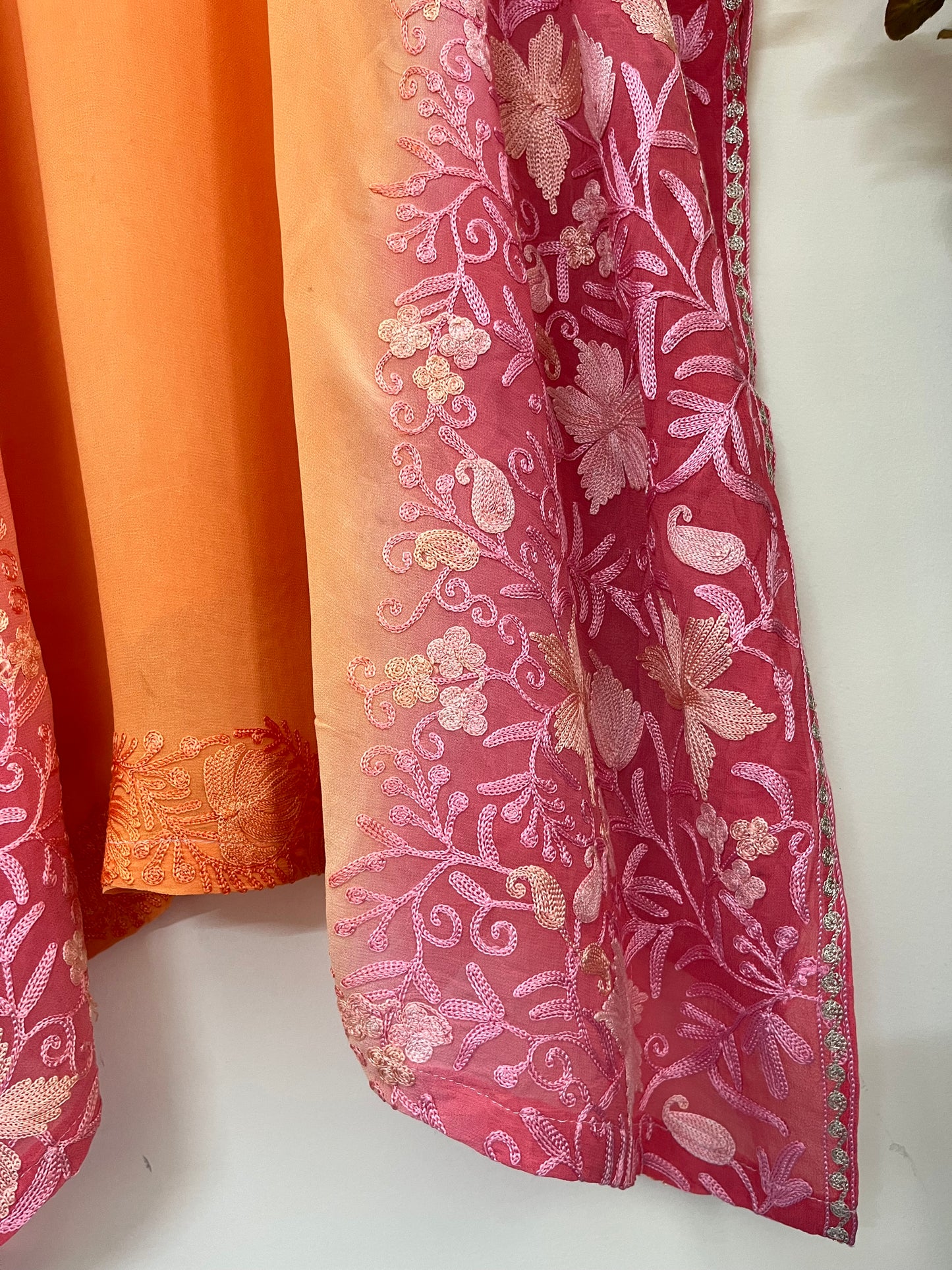 Light Orange Pure Georgette Kashmiri Kaftan
