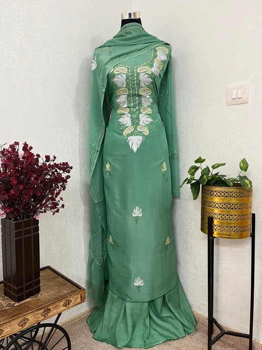 Pastel Green Opada Silk Kashmiri Suits