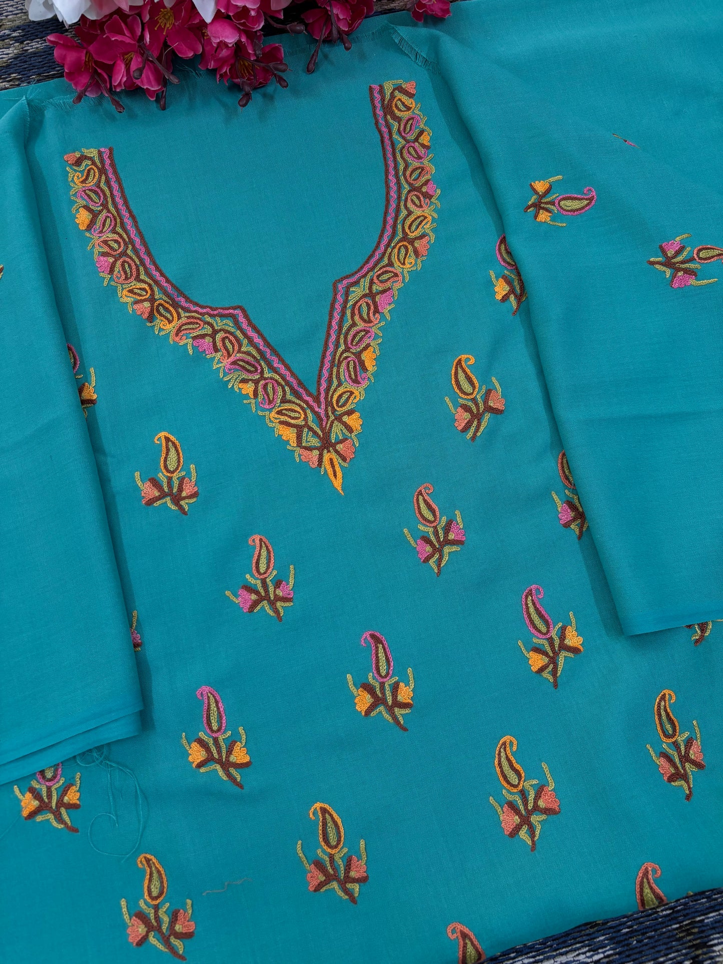 Cotton Green Two Piece Set (Hand Embroidered)