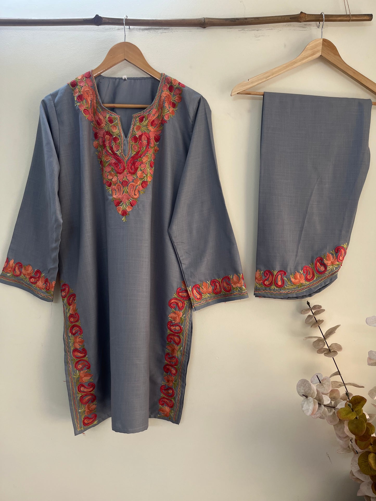 Grey Cotton Stitched Co-ord Set