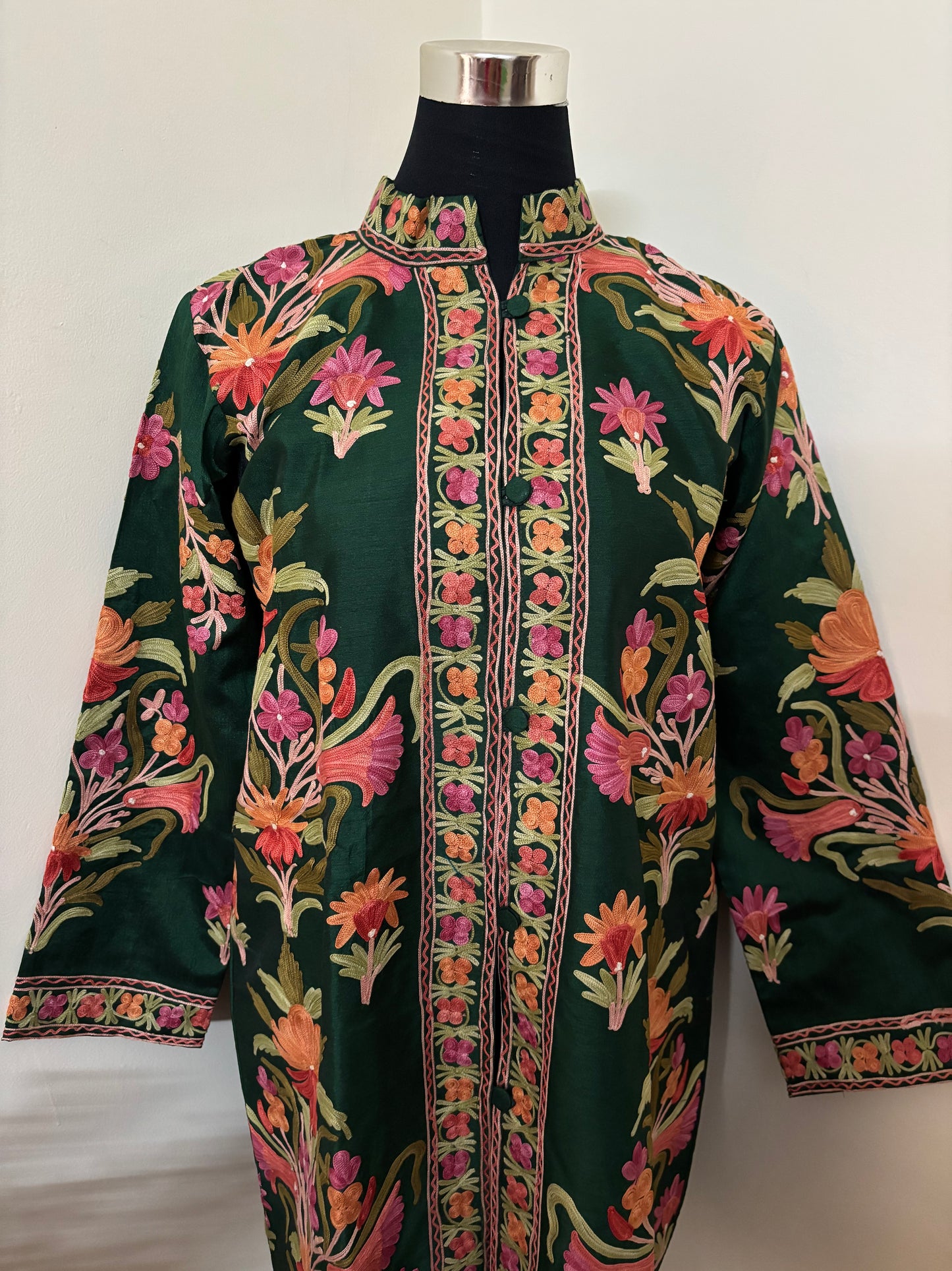 Bottle Green Aari Embroidered Silk Jacket ‘L’