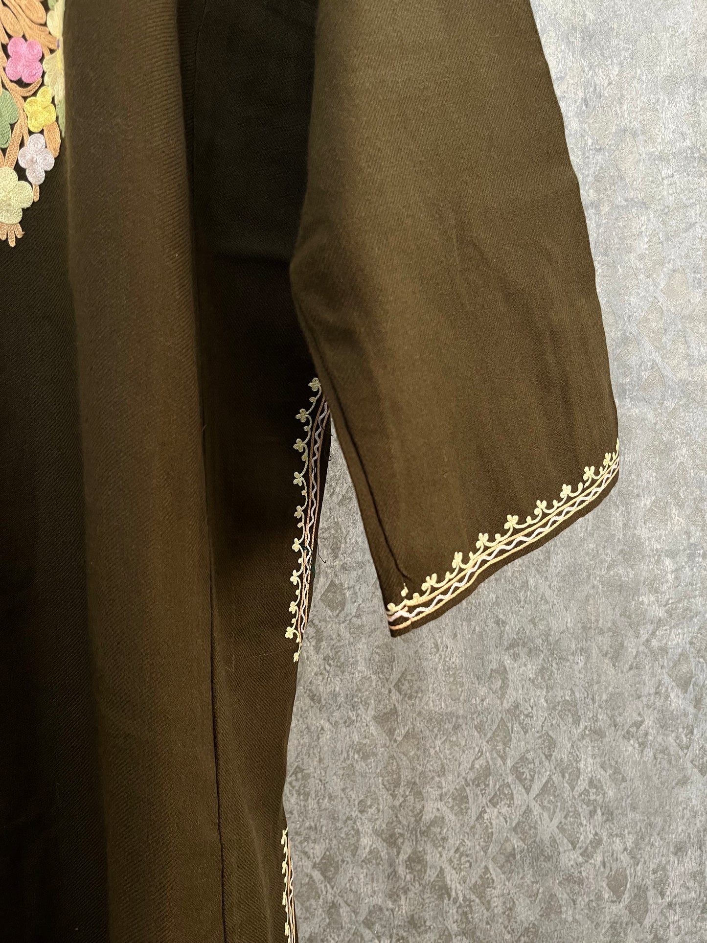 Army Green Aari Embroidered Wool Pheran