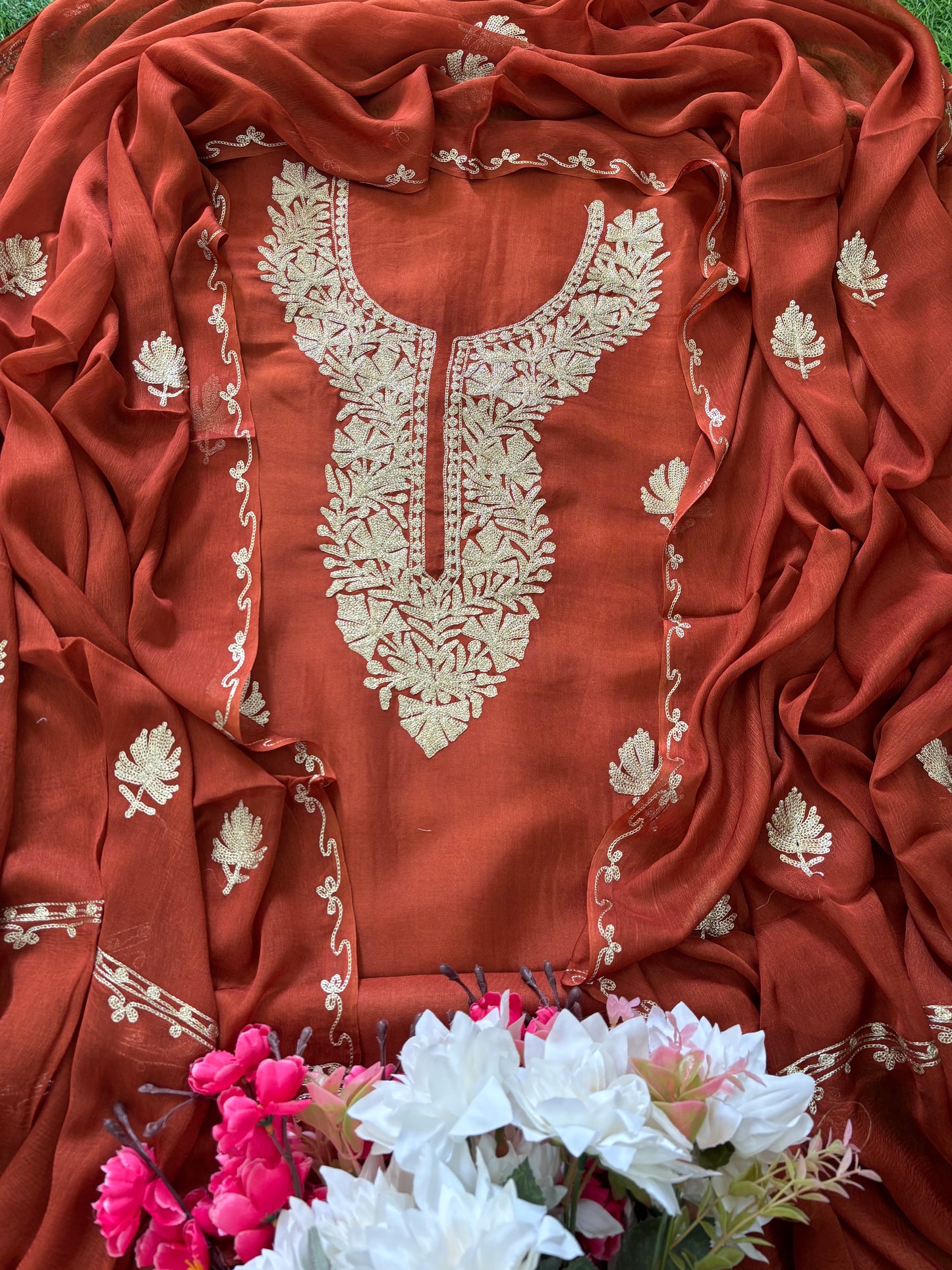 Sanam’ Rust Silk Tilla Kashmiri Suit