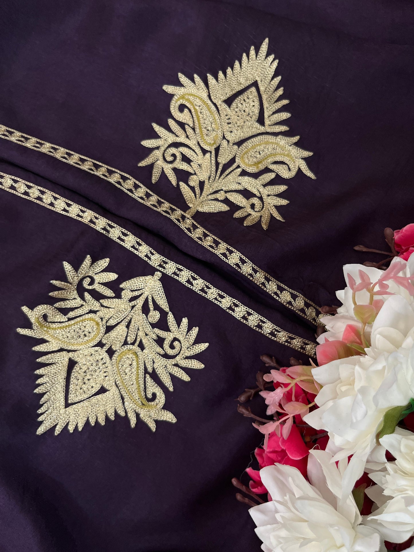 Violet Silk Aari Tilla Fusion Suit