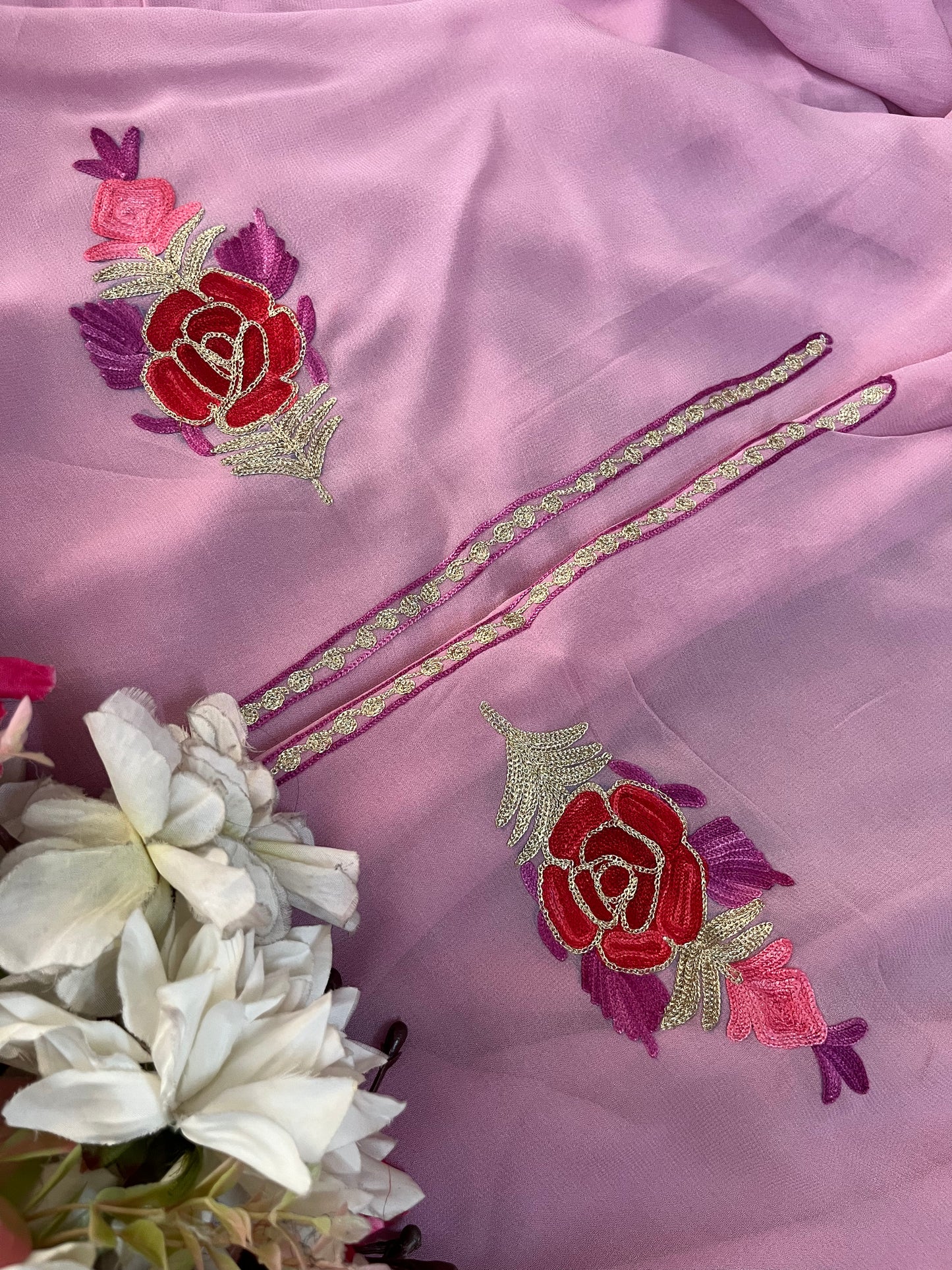 Baby Pink Pure Georgette Double Shade Kashmiri Suit