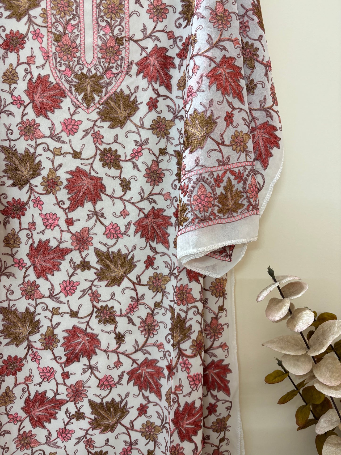 Georgette Aari Embroidered Unstitched Kurta