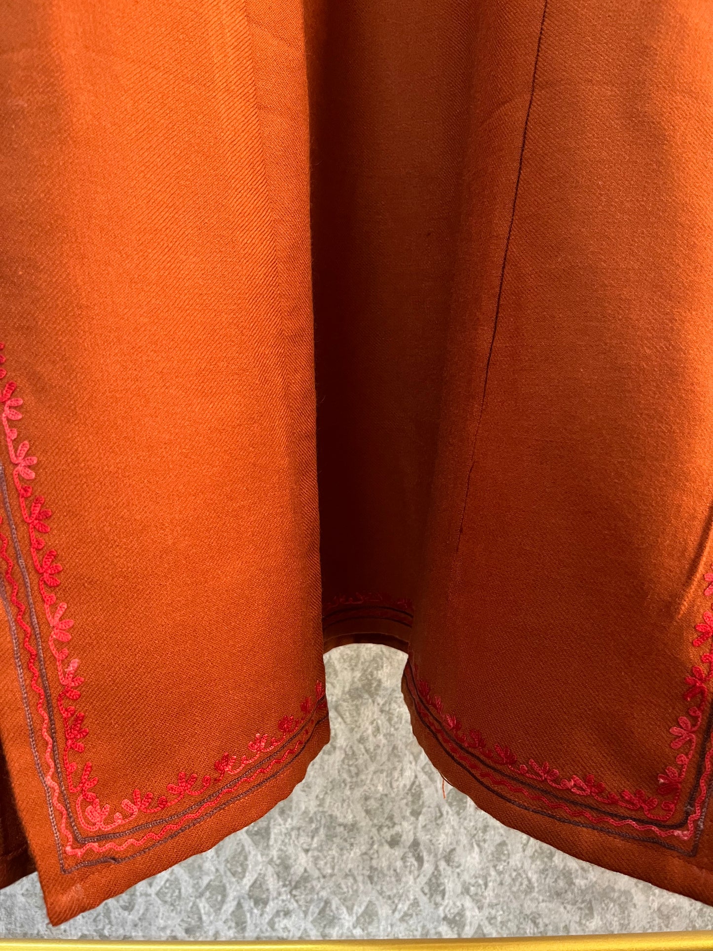 Orange Aari Embroidered Wool Pheran