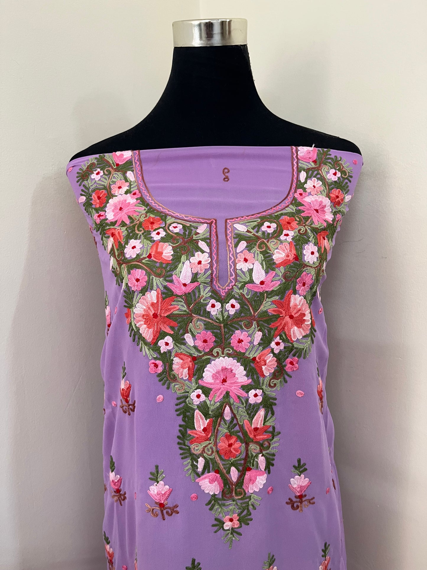 Lilac Georgette Kashmiri Kurta Material