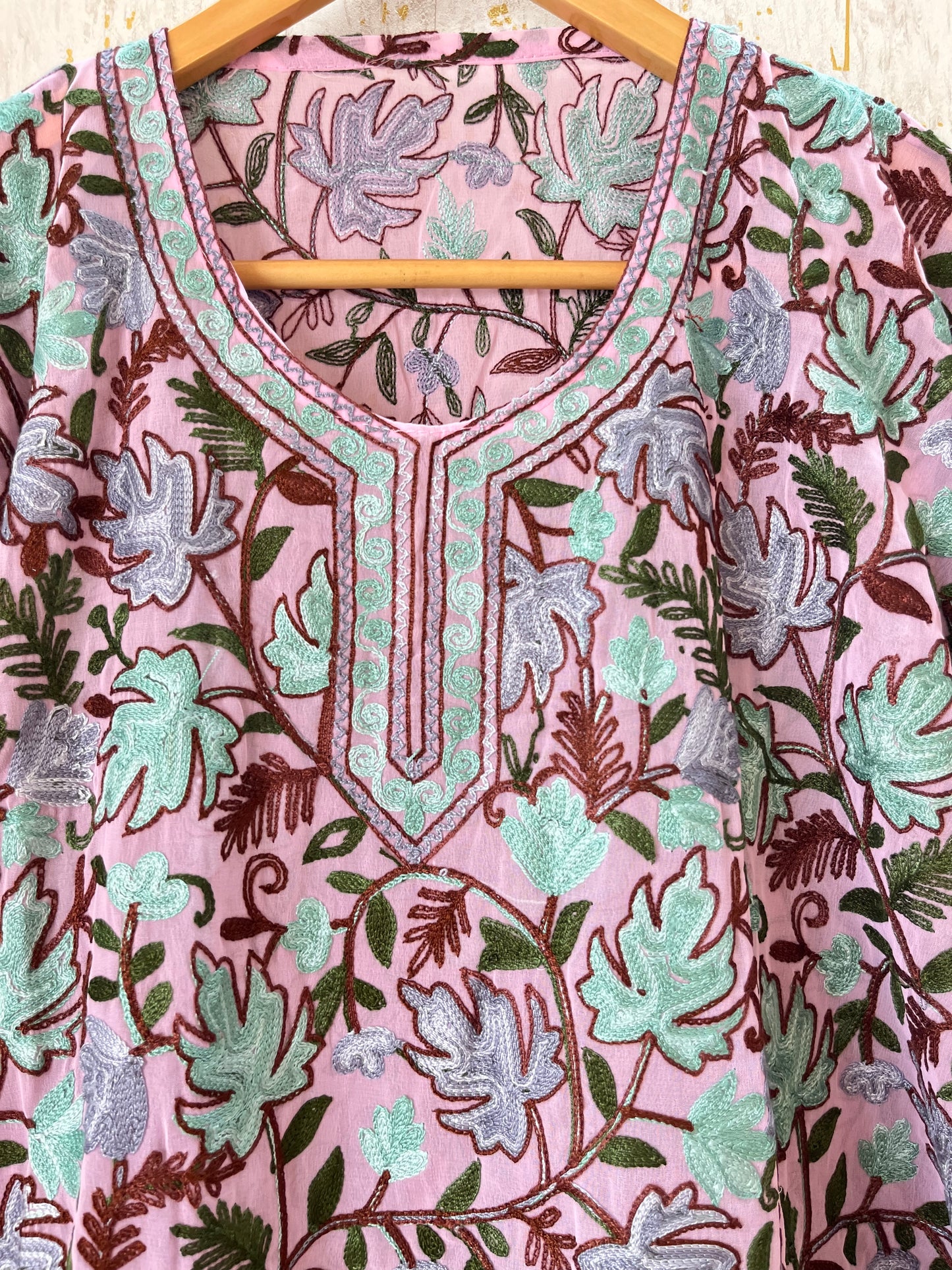 Lilac Georgette Jaal Work (Front & Back) Aari Embroidered Stitch