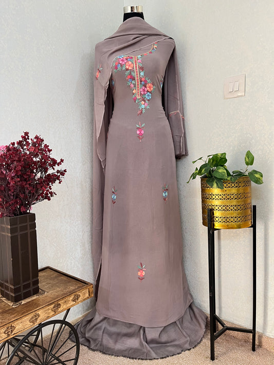 Soft Grey Pure Georgette Kashmiri Suit