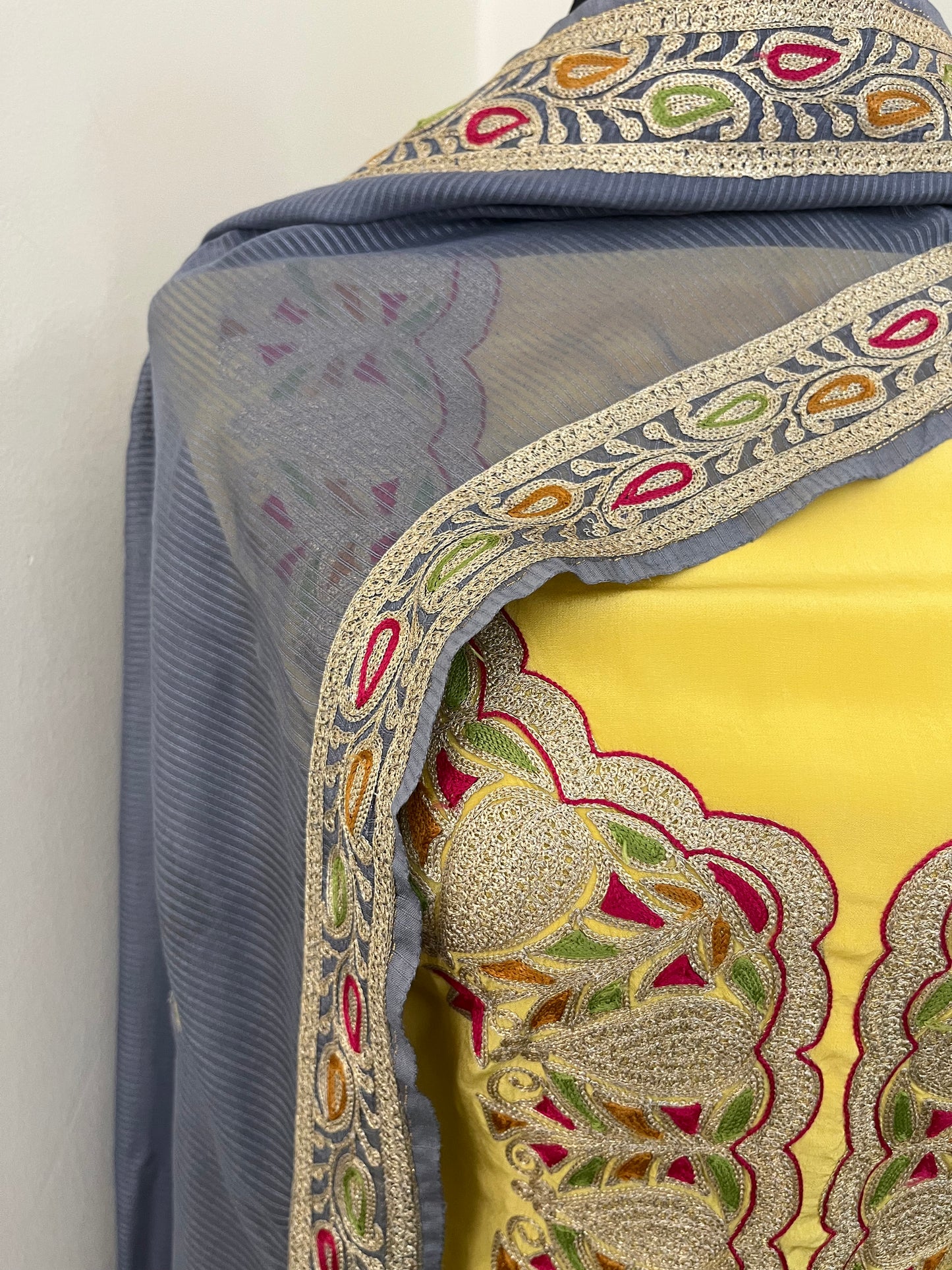 ‘Kalaa’ Lemon Yellow Crape Kashmiri Suit