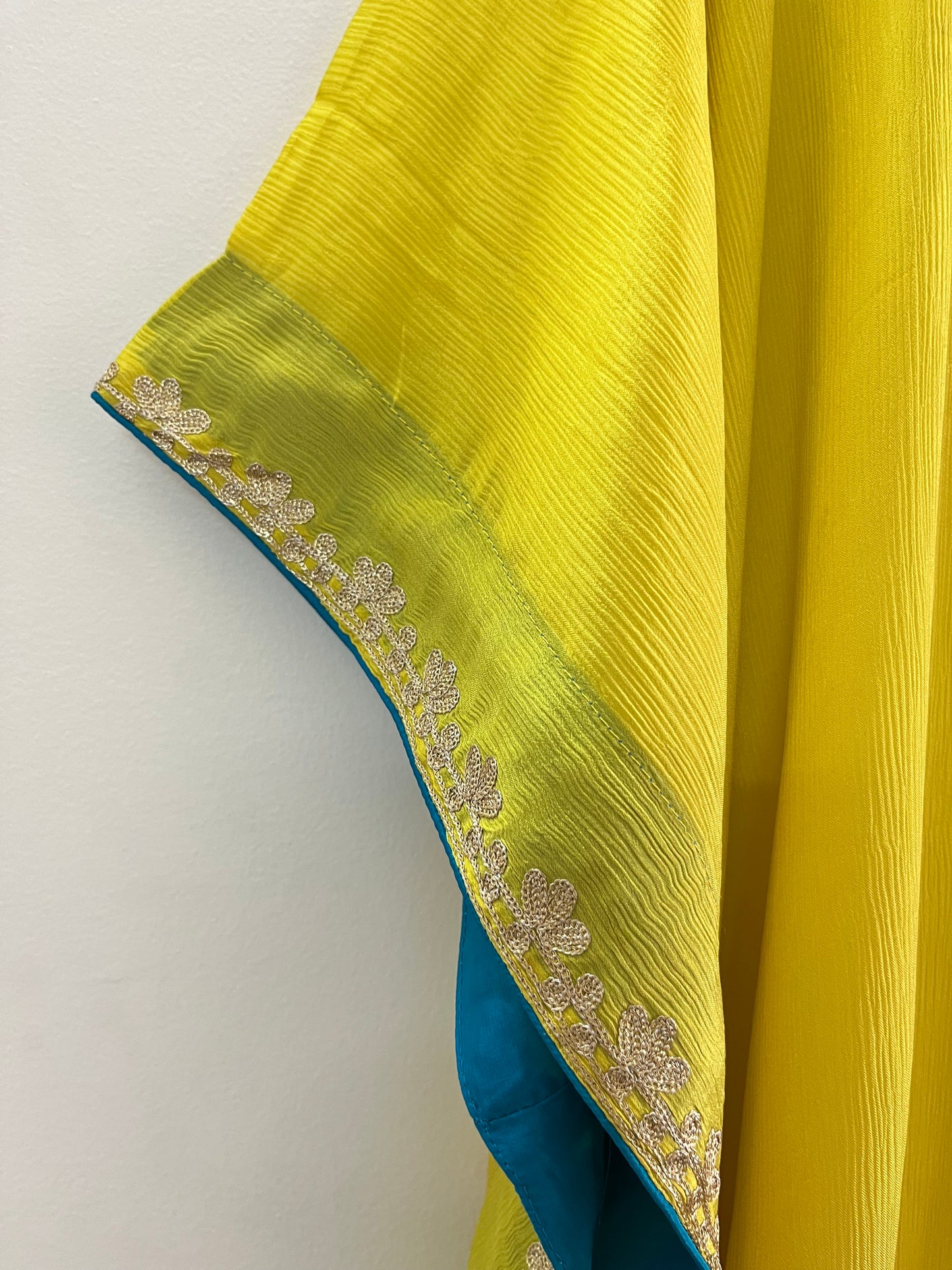Golden Yellow Pure Chiffon Kashmiri Kaftan