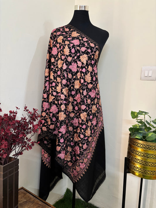 Black Chinaar Jaal Kashmiri Semi Pashmina Stole