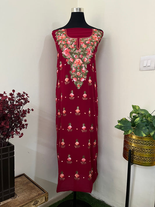Maroon Georgette Kashmiri Kurta Material