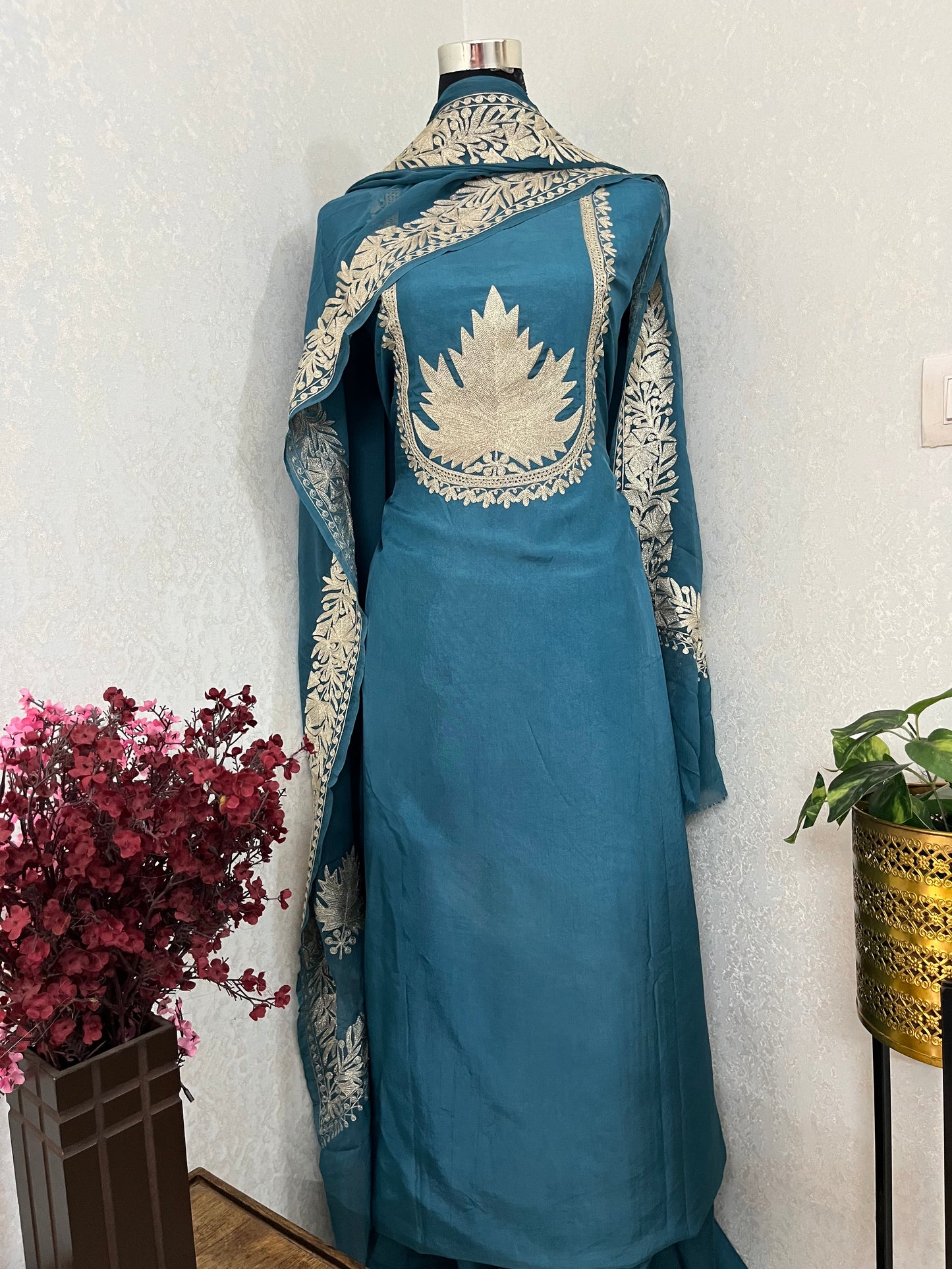 Teal Blue Sanam’ Tilla Kashmiri Silk Suit