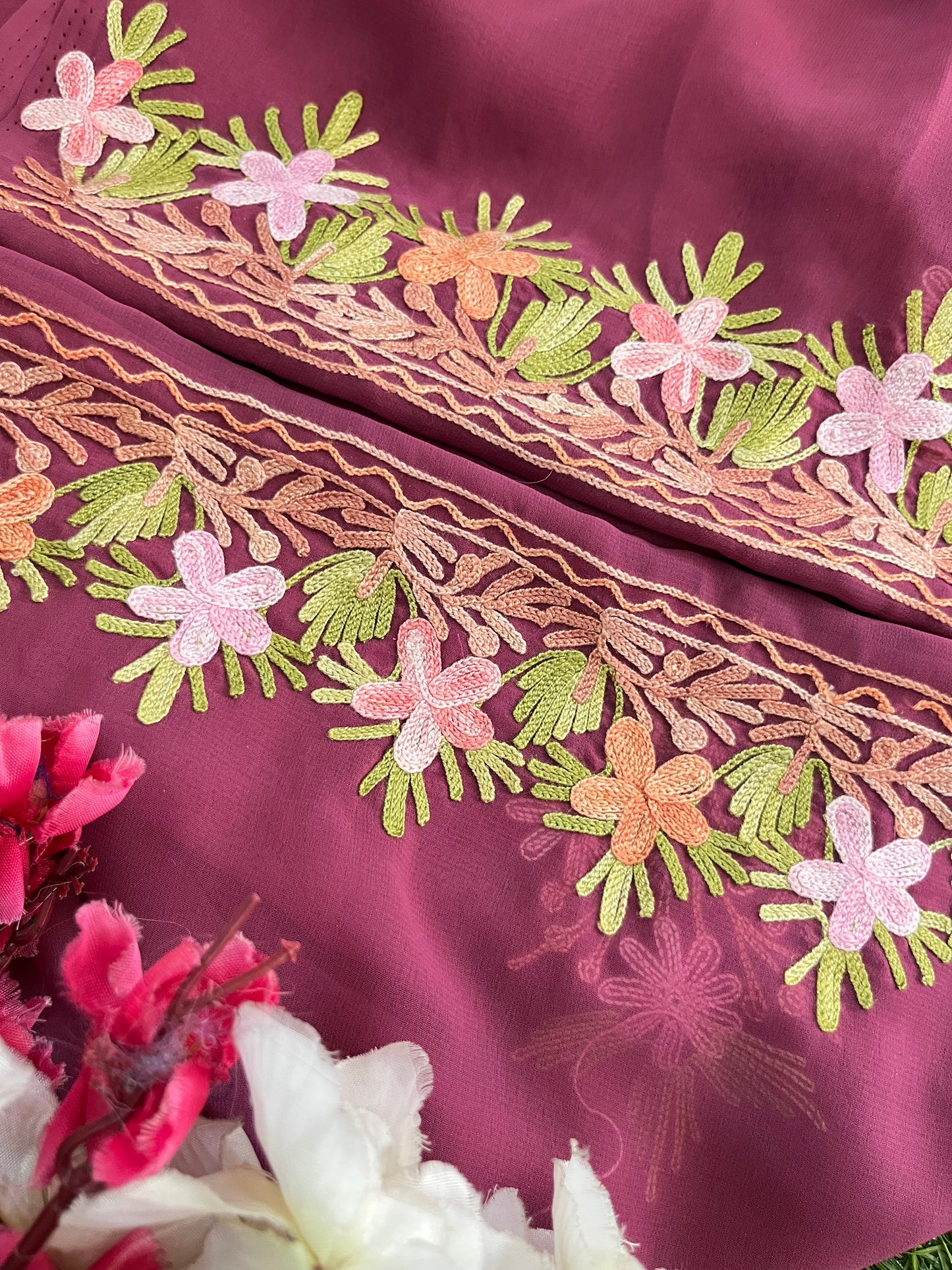 Onion Pink Georgette 3 Pc Kashmiri Suit