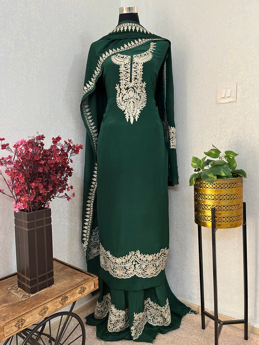 Bottle Green Crape Kashmiri Suit