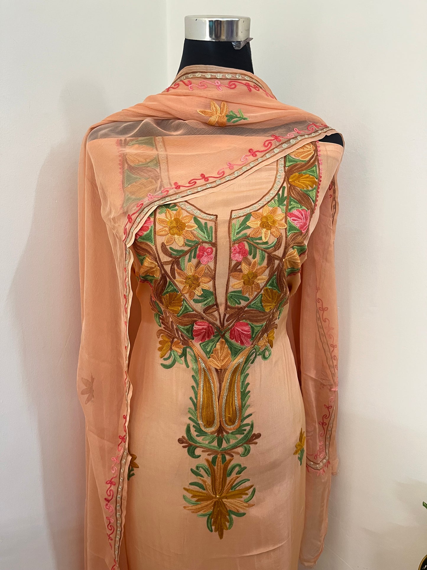 Peach Opada Silk Kashmiri Suit