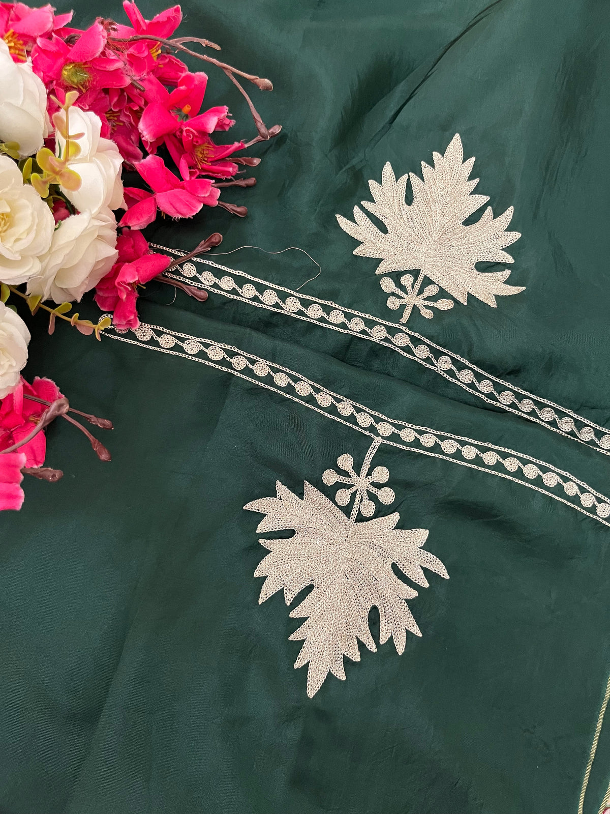 Bottle Green Sanam’ Tilla Kashmiri Silk Suit