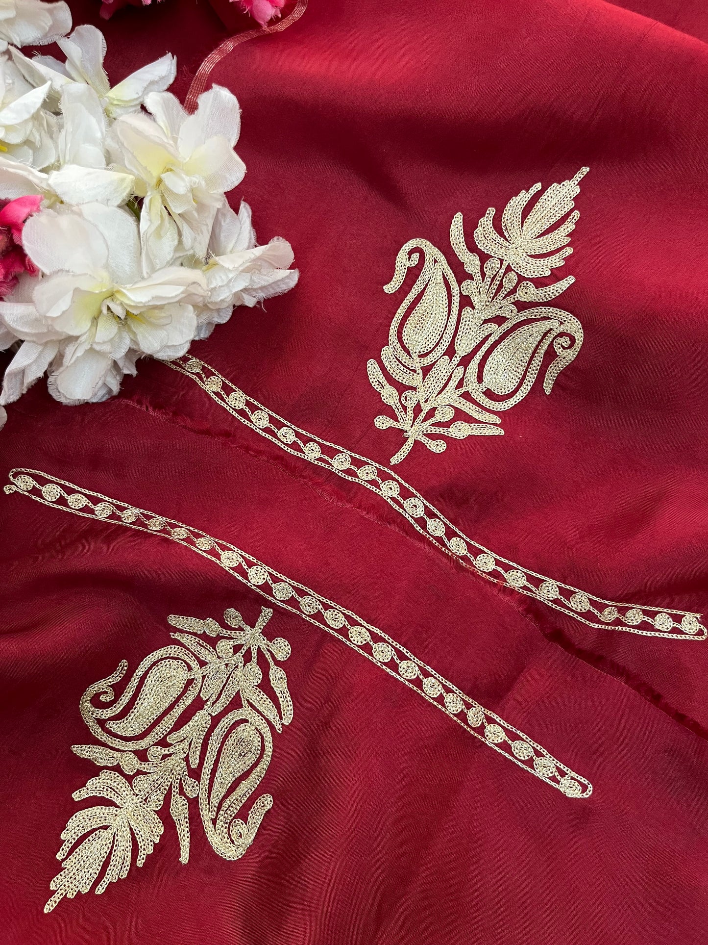 Maroon Silk Tilla Embroidered Suit material