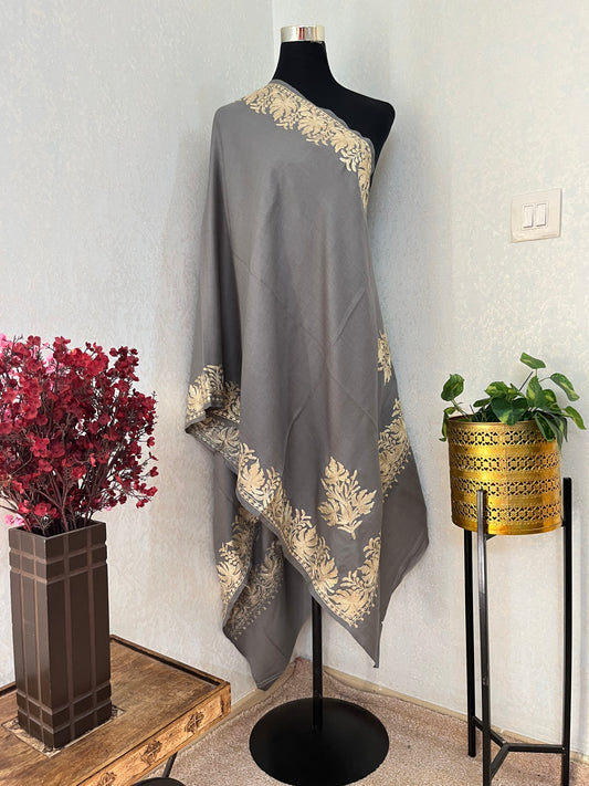 Grey Semi Pashmina Tilla Embroidered stole
