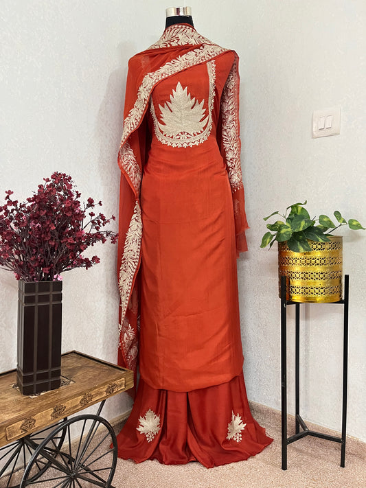 Orange Sanam’ Tilla Kashmiri Silk Suit