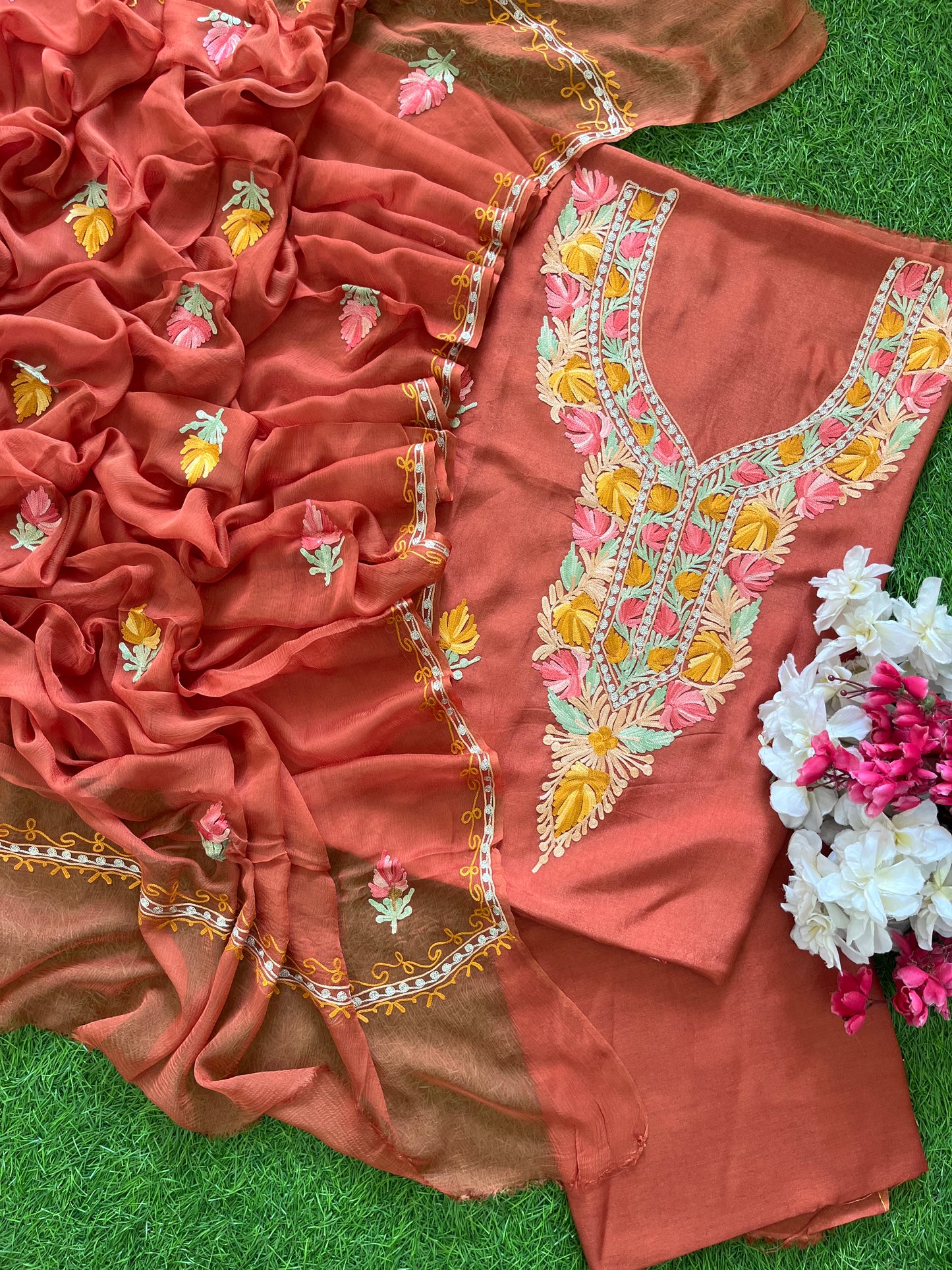Rust Opada Silk Kashmiri Suit
