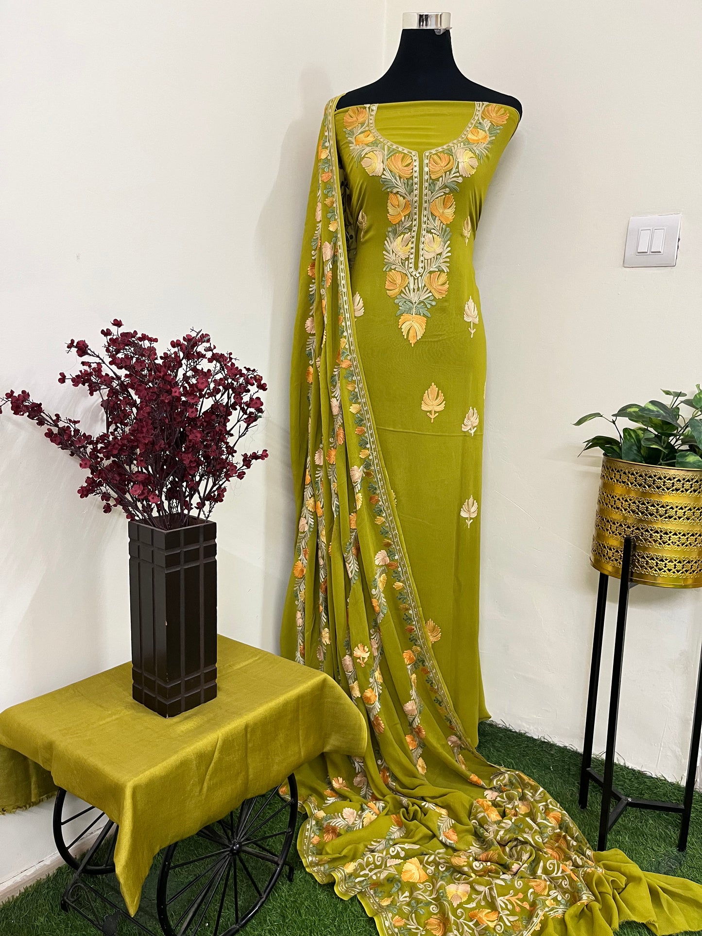 Pistachio Green Pure Georgette Kashmiri Suit