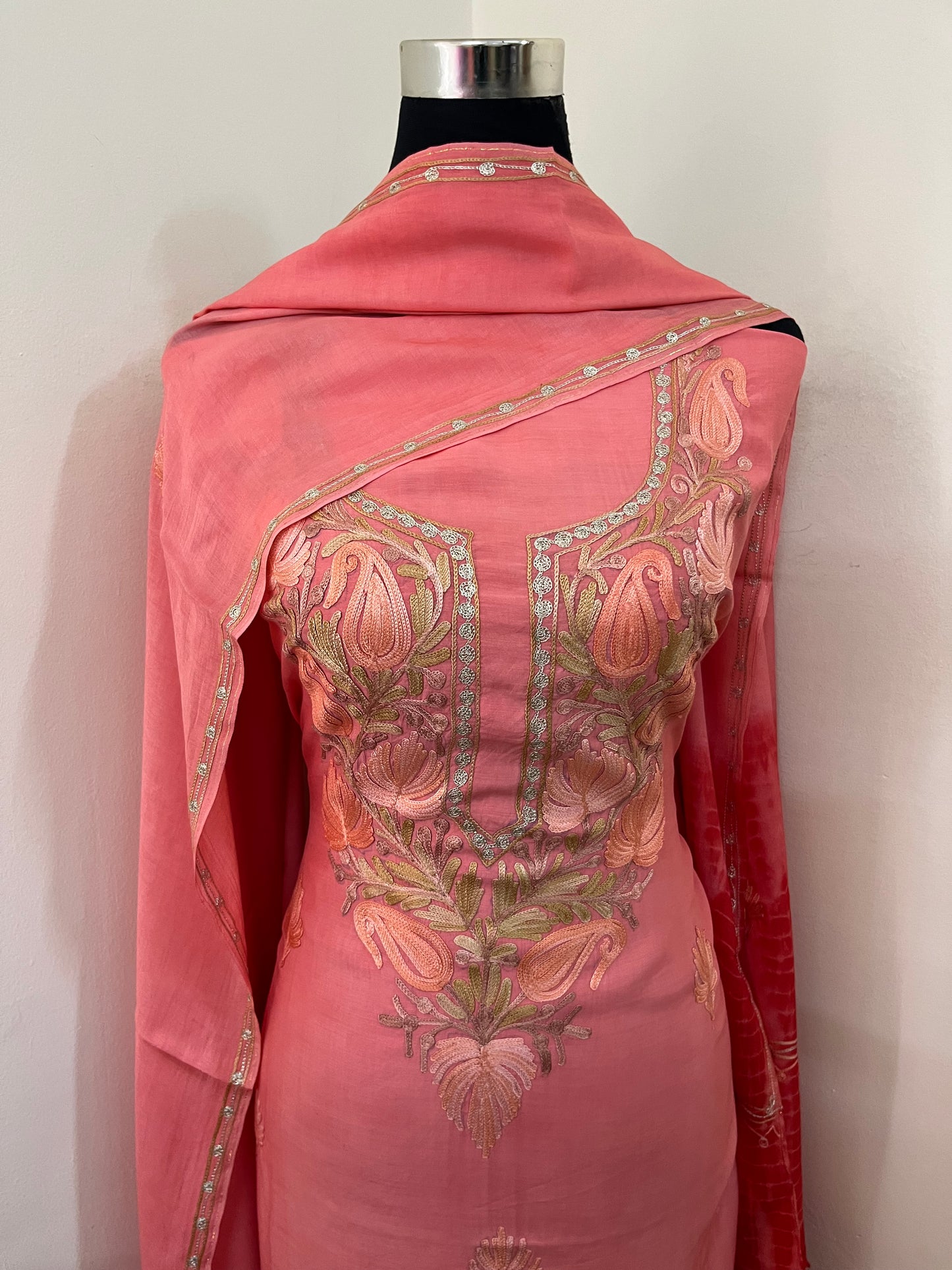 Carrot Red Mul Cotton Shibori Work Kashmiri 3pc Suit