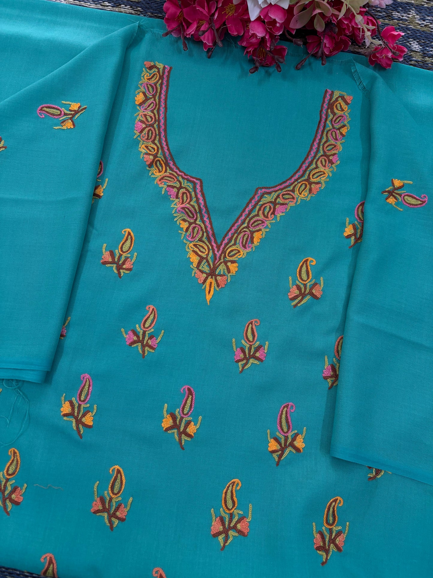 Cotton Green Two Piece Set (Hand Embroidered)