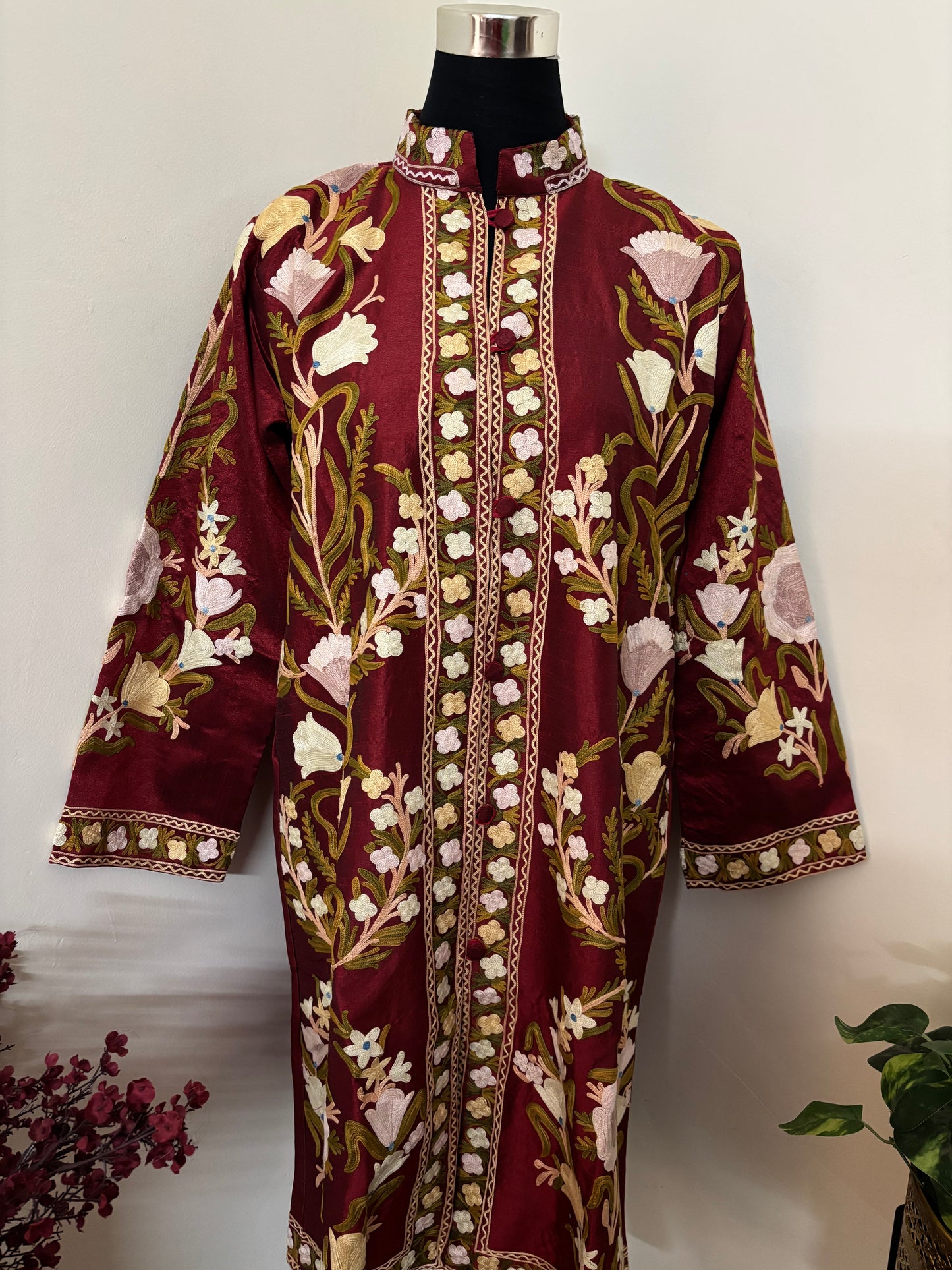 Maroon Aari Embroidered Silk Jacket ‘L’