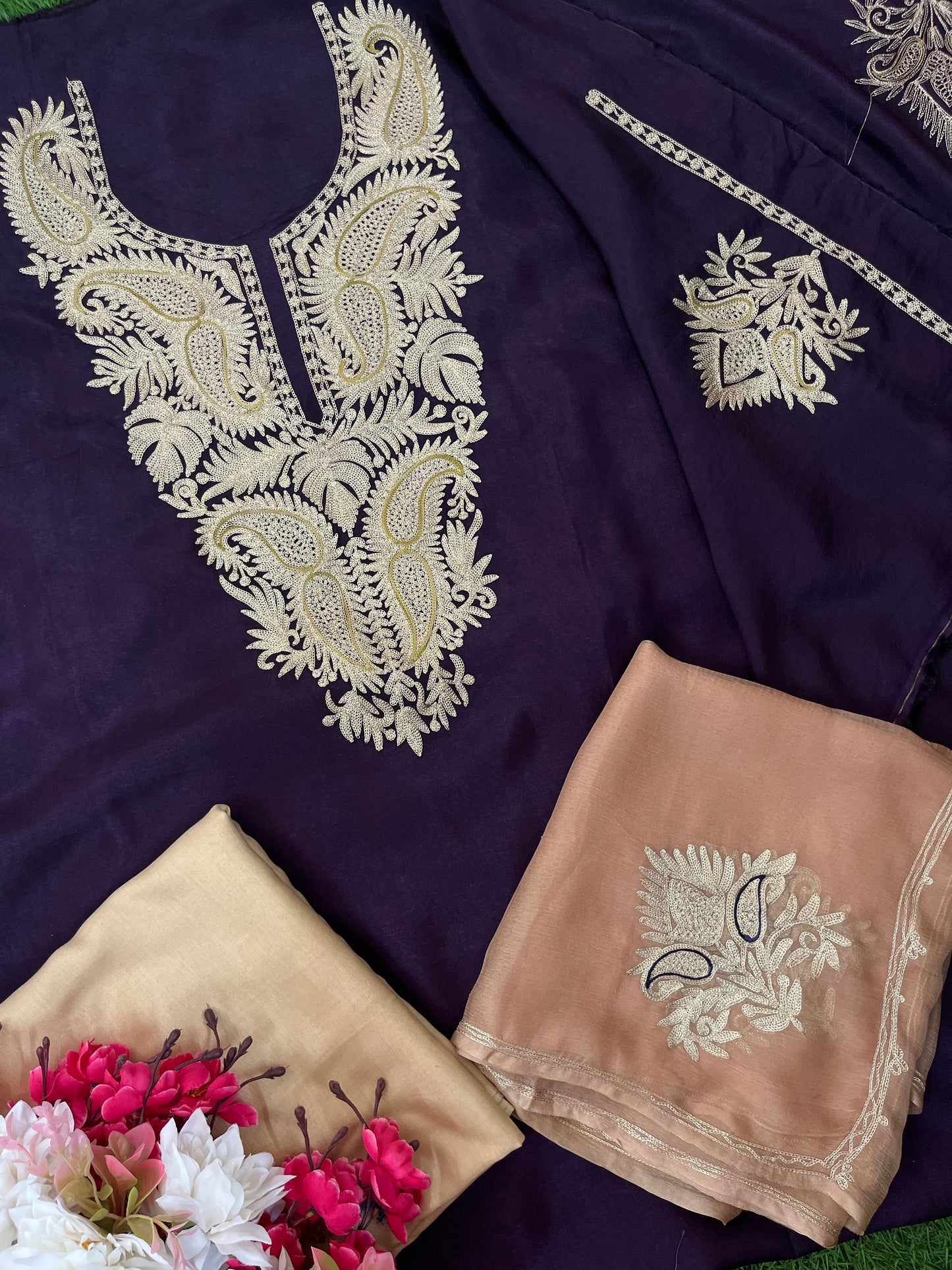 Violet Silk Aari Tilla Fusion Suit