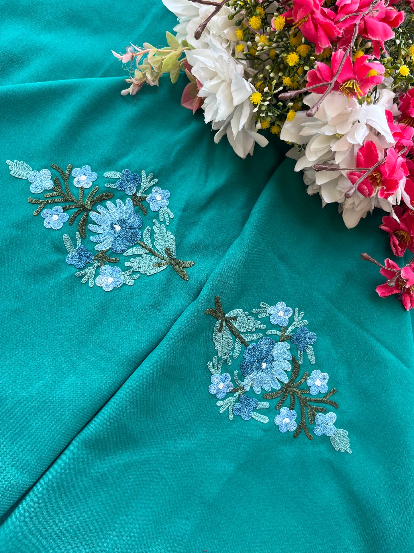 Green Aari Embroidered Cotton Suit Set