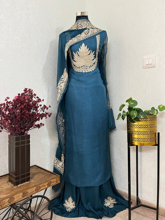 Teal Blue Sanam’ Tilla Kashmiri Silk Suit