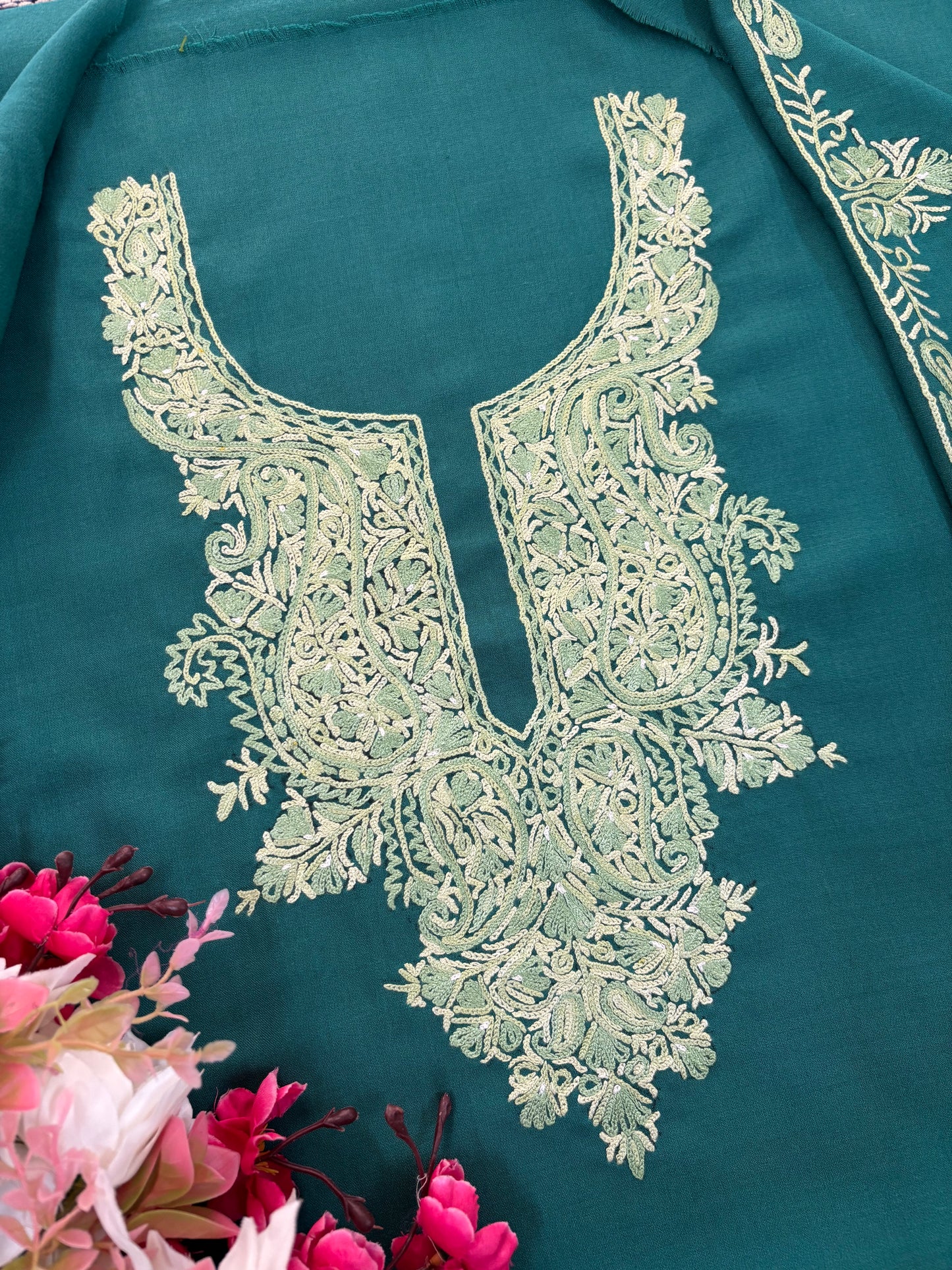 Green Cotton Cord Set (Hand Embroidered)