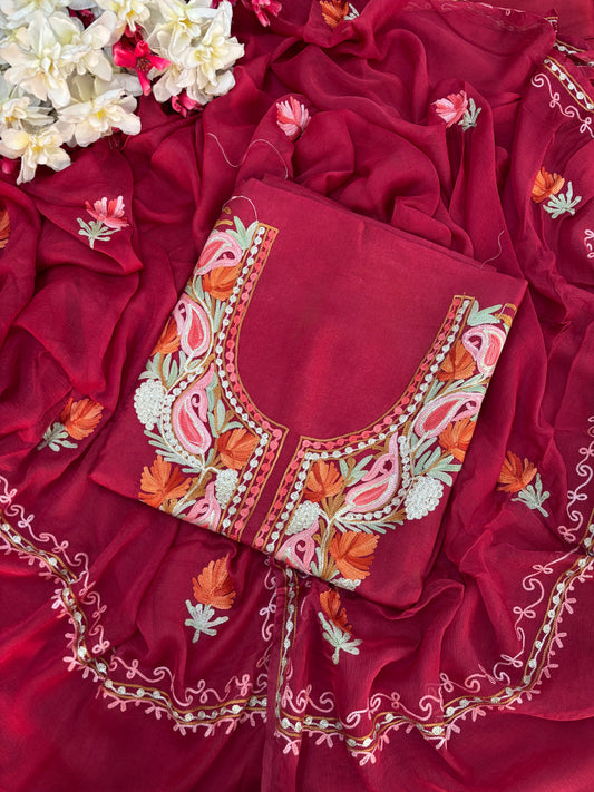 Maroon Opada Silk Kashmiri Suit