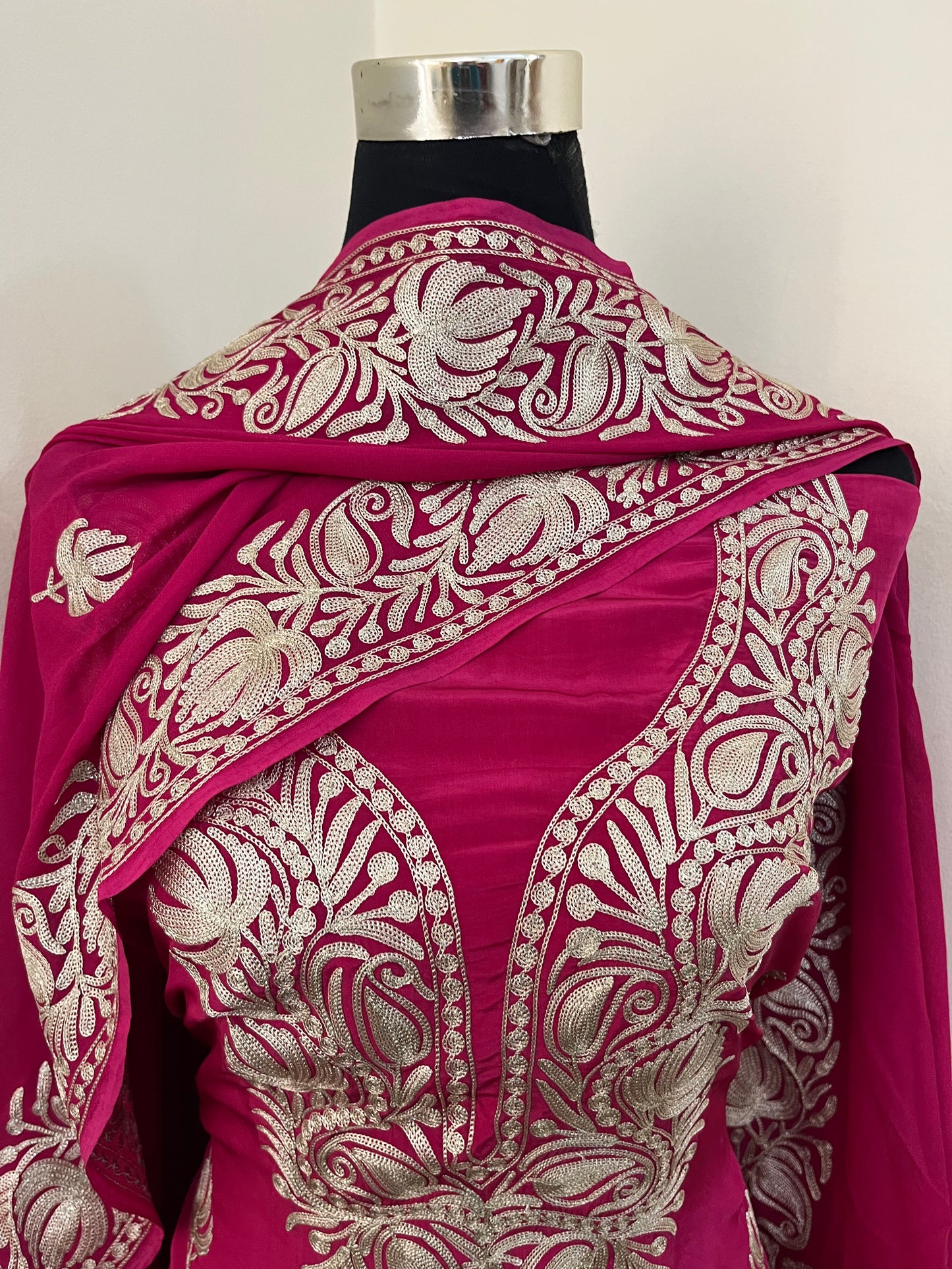 ‘Kalaa’ Hot Pink Crape Kashmiri Suit