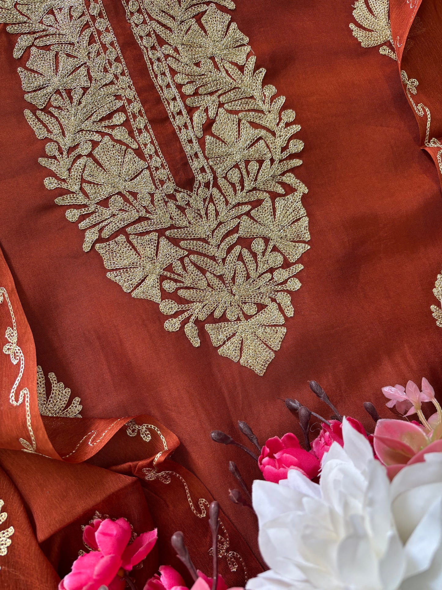 Sanam’ Rust Silk Tilla Kashmiri Suit