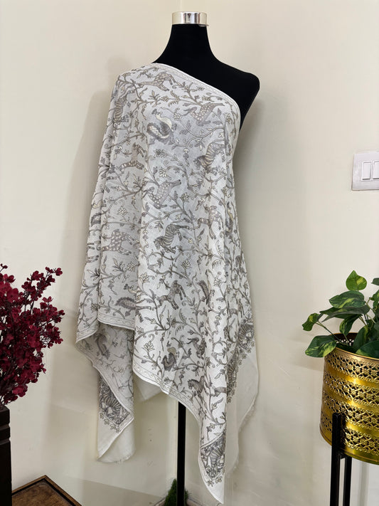 Ivory White Jungle Kashmiri Stole