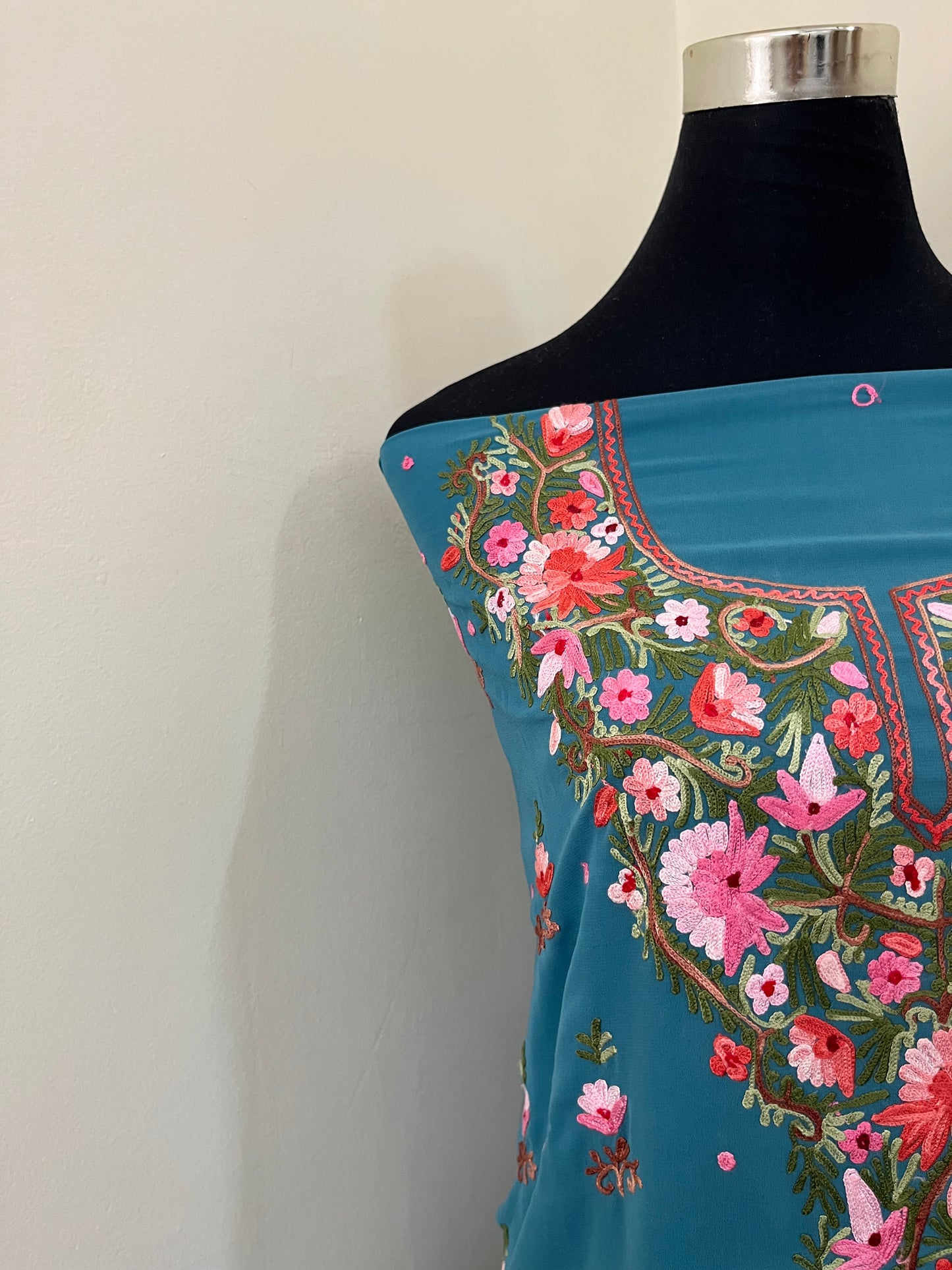 Green Georgette Kashmiri Kurta Material