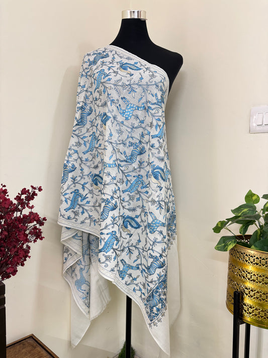 Ivory White Jungle Kashmiri Stole